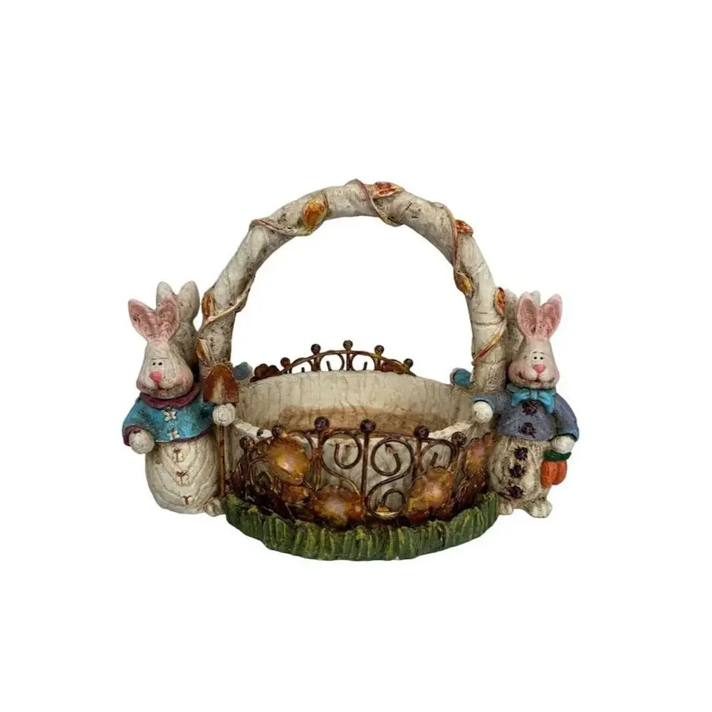 Vintage Easter Bunny‎ Basket Decoration with Handle Multicolor 1980s